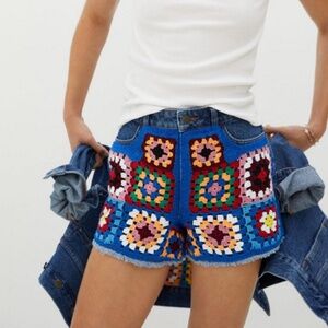 FARM Rio Multicolor Crochet Patchwork Shorts